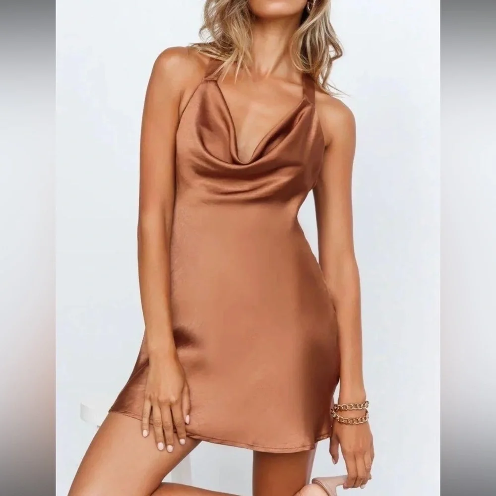 Hello molly proud friend dress satin slip dress bronze exaggerated back now Sz 2